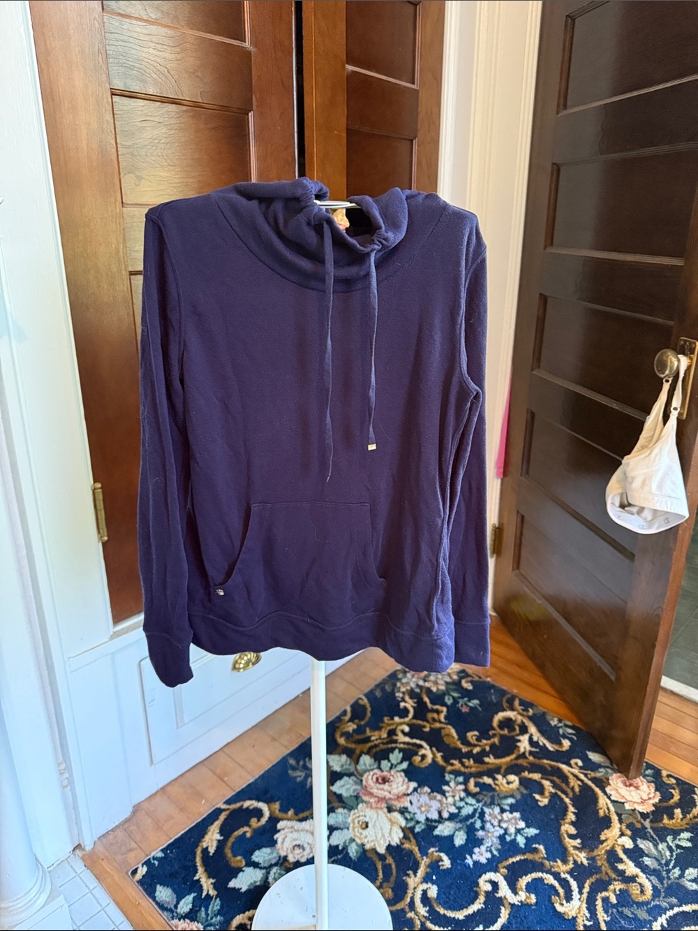 Lilly Pulitzer Hillary Navy Funnel Neck Drawstring Pullover- worn about 6x